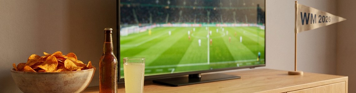 WM 2026 Übertragung – Fußballabend im Wohnzimmer mit WM-Wimpel