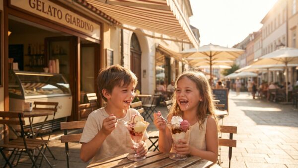 zeugnisaktionen eis Kinder mit Gratis-Eis bei einer lokalen Zeugnisaktion