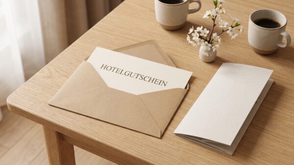 achat hotelgutschein zwei naechte ACHAT Hotelgutschein für zwei Nächte mit Frühstück auf einem Holztisch