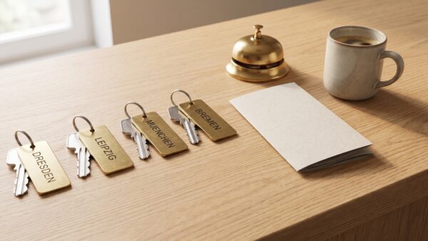 achat standorte staedtereise Hotelschlüssel mit Städtenamen als Symbol für die ACHAT Hotels Standorte