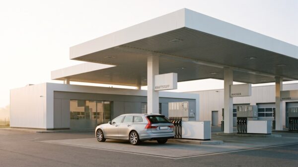 adac tankrabatt tankstelle Tankstelle am Vormittag mit Fahrzeug an der Zapfsäule