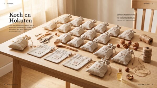 Selbst befüllter Adventskalender mit 24 Säckchen und kleinen Geschenken