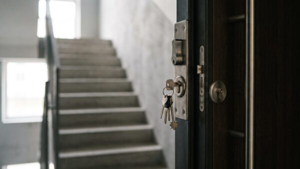 agentB haftpflicht inline3 WohnungstĂŒr mit steckendem SchlĂŒsselbund als Beispiel fĂŒr SchlĂŒsselverlust in der Privathaftpflicht