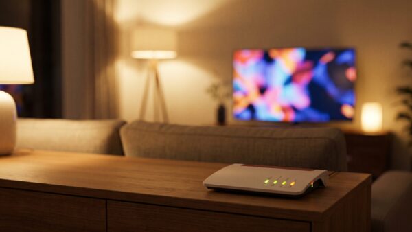 agentC glasfaser i4 WLAN-Router im Wohnzimmer als Endpunkt eines Glasfaseranschlusses