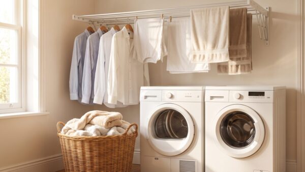 Wäschetrockner und Waschmaschine im Hauswirtschaftsraum — größte Stromfresser im Haushalt