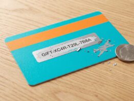 Amazon Geschenkkarte mit freigerubbeltem Gutscheincode auf Holzschreibtisch