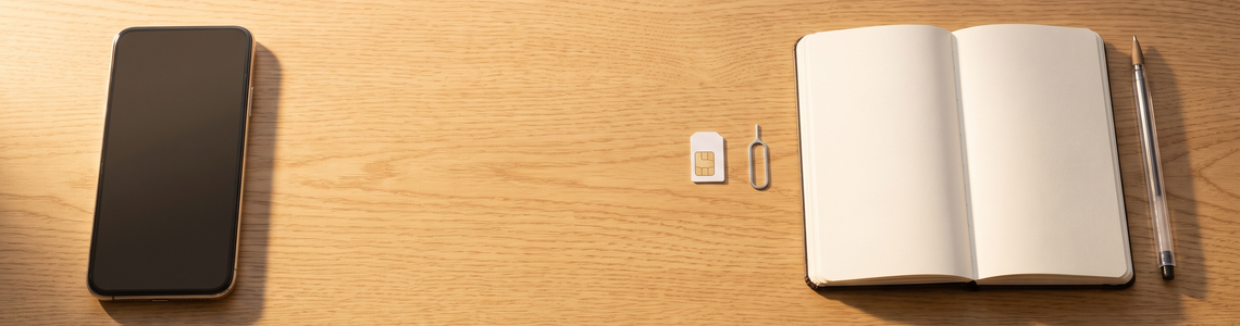 APN-Einstellungen: Smartphone, SIM-Karte und Auswurfwerkzeug auf dem Schreibtisch
