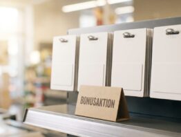 Guthabenkarten-Ständer im Supermarkt mit Bonusaktion auf Apple Geschenkkarten