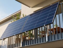 Balkonkraftwerk mit zwei Solarmodulen am Balkongelaender montiert