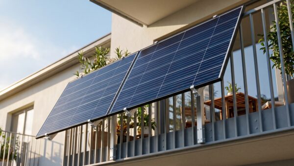 balkonkraftwerk balkon montage Balkonkraftwerk mit zwei Solarmodulen am Balkongelaender montiert