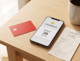 Sparkassen-Card und Smartphone mit S-Cashback Bonusprogramm auf dem Schreibtisch