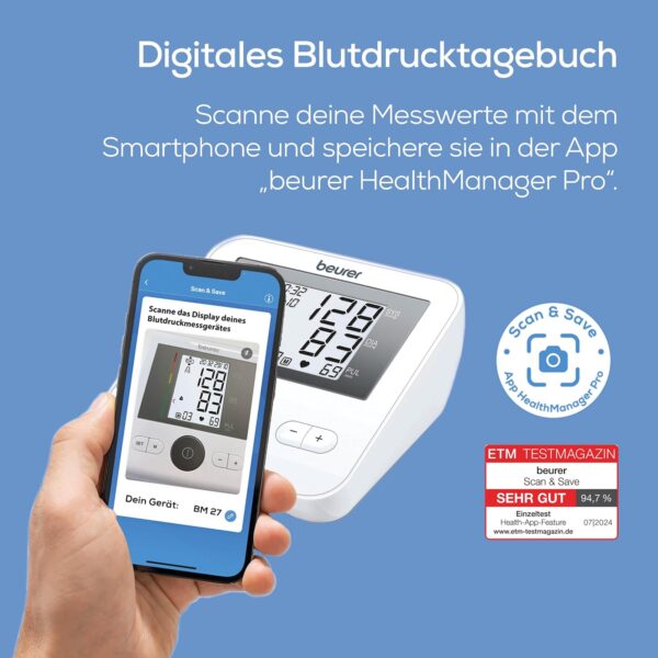 beurer bm 27 app scan and save Beurer BM 27 Scan and Save mit der App beurer HealthManager Pro, ETM Testmagazin sehr gut 94,7 Prozent