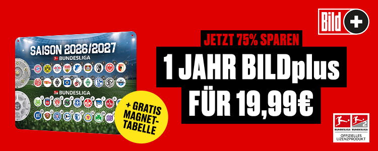 bildplus magnettabelle 2026 27 750x300 1 BILDplus Jahresabo für 19,99€ statt 79,99€ + GRATIS Bundesliga-Magnettabelle Saison 2026/27