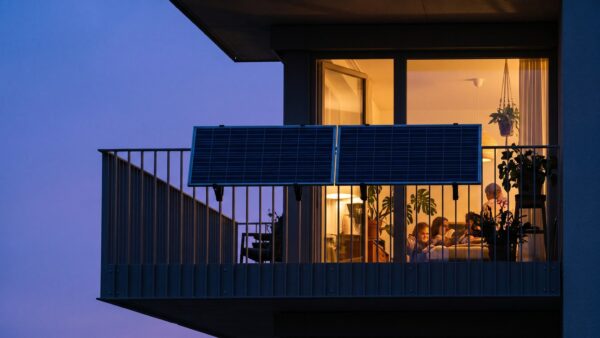 bkw speicher abend Balkonkraftwerk am Abend mit beleuchteter Wohnung