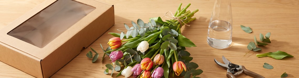 Blumen-Abo 2026 Titelbild Strauss und Versandkarton