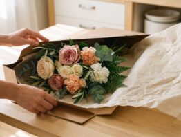 Blumen-Abo Lieferung wird ausgepackt