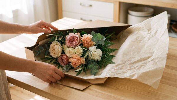blumen abo karton Blumen-Abo Lieferung wird ausgepackt
