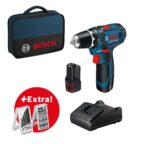 Bosch Professional GSR 12V-15 Akku-Bohrschrauber mit 2 Akkus, Ladegeraet, Tasche und Zubehoerset