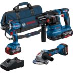 Bosch Professional 18V System Akku-Combo Kit: GSB 18V-45 + GBH 18V-22 + GWS 18V-8 mit Akkus, Ladegerät und Werkzeugtasche