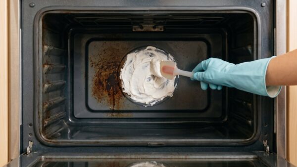 br 1 paste Natron-Paste wird im Backofen auf eingebrannte Stellen aufgetragen