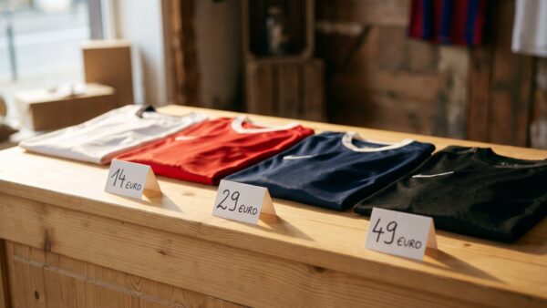 check24 trikot alternativen Gefaltete Fußball-Trikots mit Preisschildern — Alternativen zum CHECK24 Trikot