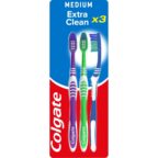 Colgate Zahnbuerste Extra Clean 3er Pack mit mittelharten Borsten und Zungenreiniger