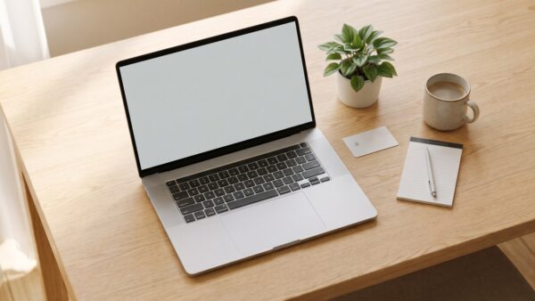 Laptop mit Warenkorb und Bankkarte auf dem Schreibtisch beim Coolblue Gutschein einlösen
