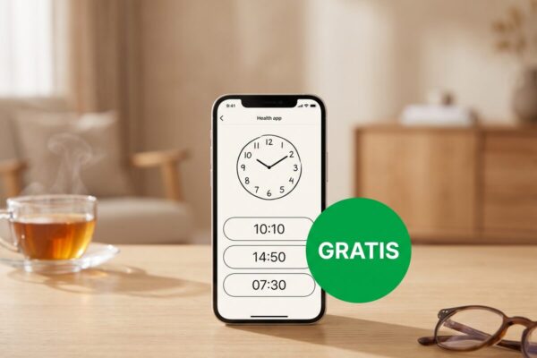Demenz-/Alzheimer-Test App auf einem Smartphone mit Gratis-Badge