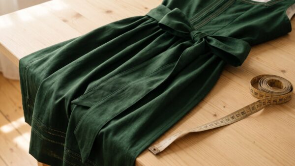 dirndl guenstig kaufen detail Detailaufnahme eines Dirndls mit SchĂŒrzenschleife und Ziernaht
