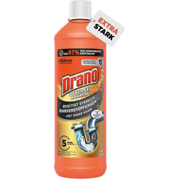 Drano Extra Stark, Abflussreiniger, Rohrreiniger für Küche & Bad, Mr Muscle Power Gel Rohrfrei, 1 x 1000 ml