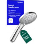 Duravit Universal Duschkopf, Duschbrause mit 3 Strahlarten (Rain, Intense Rain, Soft Rain), Handbrause rund (Ø 110 mm), MinusFlow, Chrom