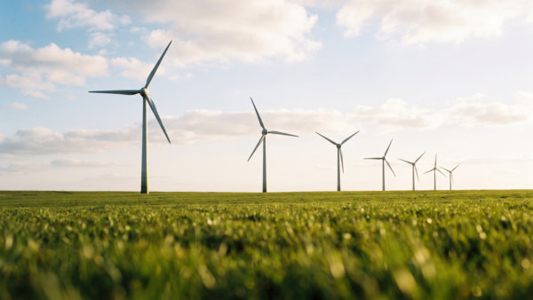 dynamische stromtarife bild 1 Windräder auf einer Wiese als Sinnbild für schwankende Stromerzeugung
