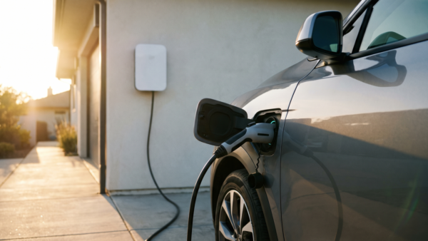 dynamische stromtarife bild 2 Elektroauto lädt an einer Wallbox an der Hauswand