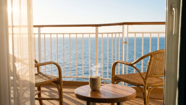 Balkon einer Außenkabine mit Meerblick auf einer Kreuzfahrt