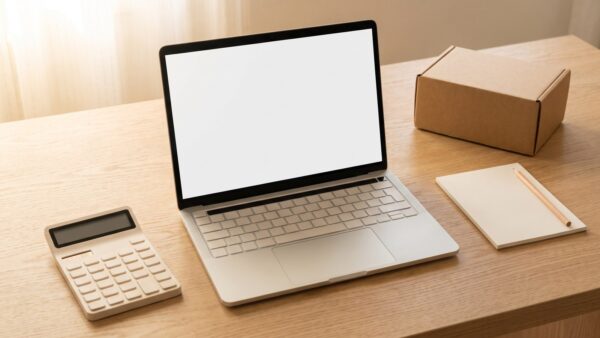 ebay v2 1 gebuehren Schreibtisch mit Laptop und Versandkarton — Gebühren beim Verkaufen bei eBay berechnen