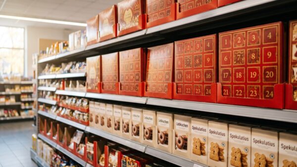 edeka adventskalender regal Adventskalender im Supermarktregal neben Weihnachtsgebaeck