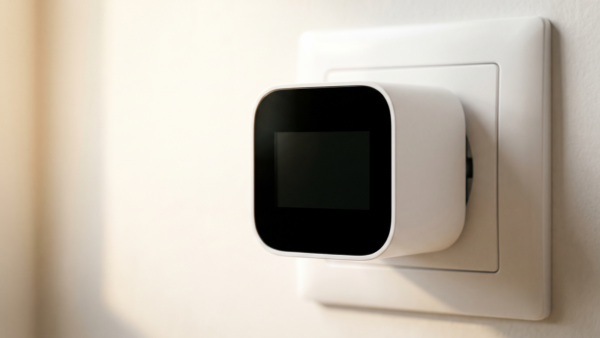 energiekosten messgeraet bild 1 Zwischenstecker mit dunklem Display in einer Wandsteckdose