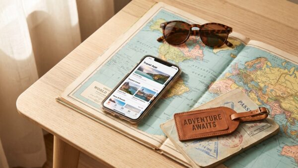 esim reise Reise eSIM im Ausland nutzen Smartphone mit Weltkarte und Datenprofil