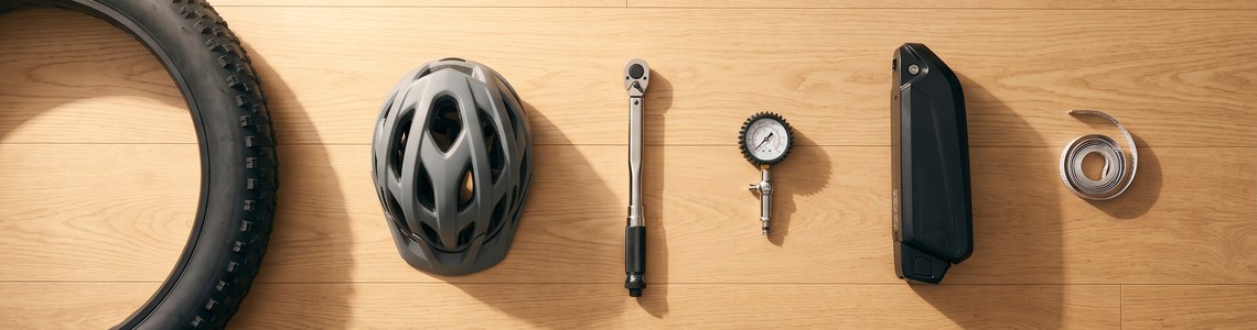 Fatbike kaufen 2026 - Reifen, Helm, Werkzeug und Akku eines E-Fatbikes