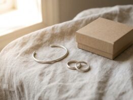 Silberschmuck auf hellem Leinentuch