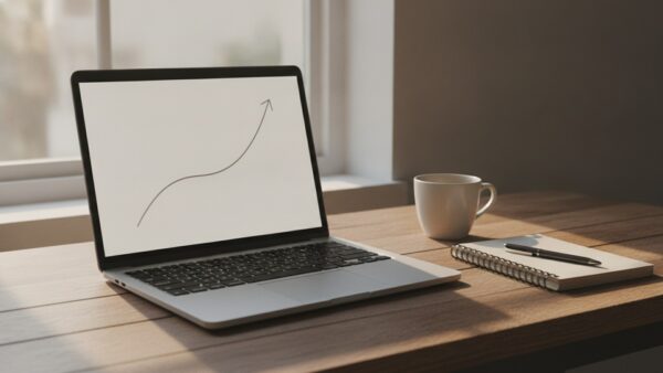 Langfristiger Vermoegensaufbau: Wertentwicklung auf dem Laptop