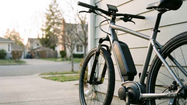 fv ebike E-Bike mit Akku und Mittelmotor an der Hauswand