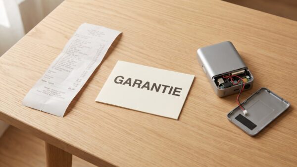 garantie gewaehrleistung unterschied 1600x900 1 Kassenbon, Garantiekarte und defektes Gerät auf einem Schreibtisch als Symbol für den Unterschied zwischen Garantie und Gewährleistung