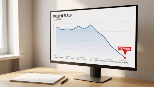 geizhals billiger de inline 3 Preisverlauf-Diagramm eines Preisvergleichs auf einem Monitor mit Kursverlauf ĂŒber zwölf Monate