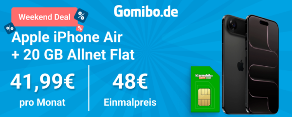 gomibo iphone air klarmobil 20gb 750x300 1 Gomibo Weekend Deal: Apple iPhone Air 256GB mit klarmobil Allnet Flat und 20 GB 5G