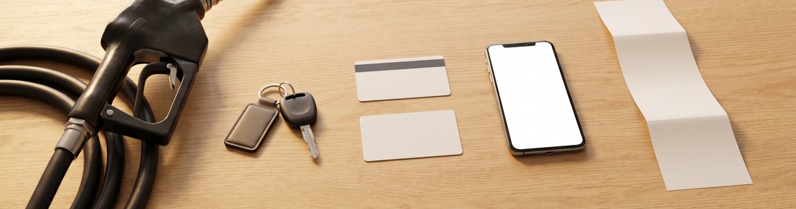 Gratis tanken 2026 – Zapfpistole, Autoschlüssel, Bonuskarten und Smartphone auf Holztisch