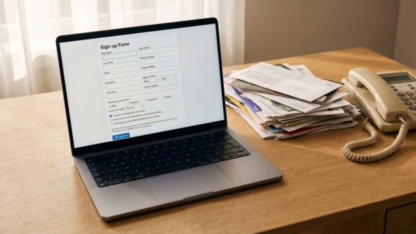 Anmeldeformular mit vielen Einwilligungs-Haekchen und Werbepost