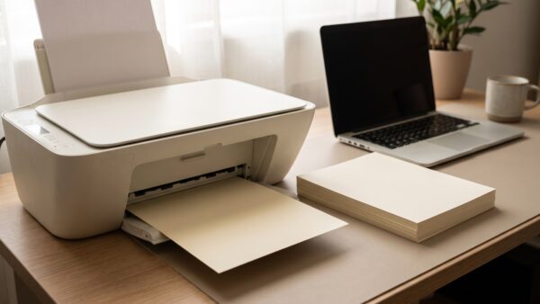 gutschein drucken Drucker gibt einen frisch gedruckten Gutschein auf festem Papier aus