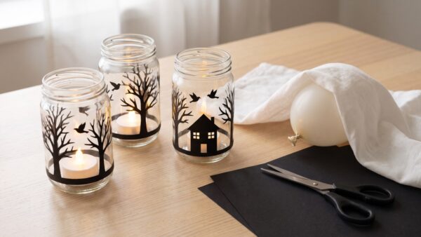 halloween deko diy Halloween Deko selber machen aus Einmachglaesern und Tonpapier