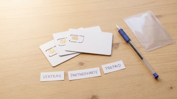 handyvertrag fuer kinder bild 2 Drei SIM-Karten mit den Schildern Vertrag, Partnerkarte und Prepaid im Vergleich